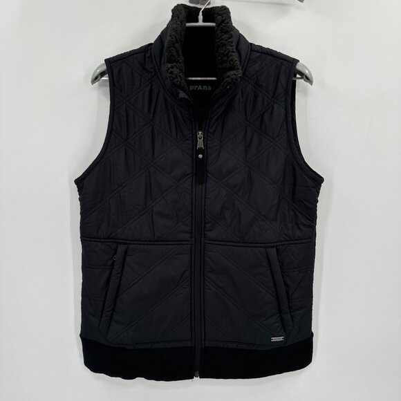 Prana Women's Black Encinitas Quilted Vest size S Sherpa Fleece Lining - Picture 1 of 7
